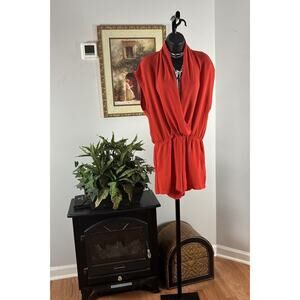Flawless Women Jumpsuit Romper Orange Shorts‎ Sleeve Elastic Waist Small Pockets